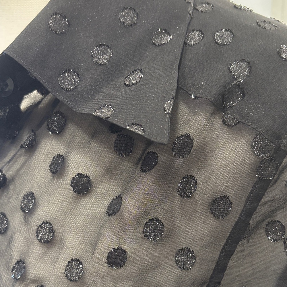EUC Alice + Olivia Black Sheer Polka Dot Blouse - Picture 6 of 9